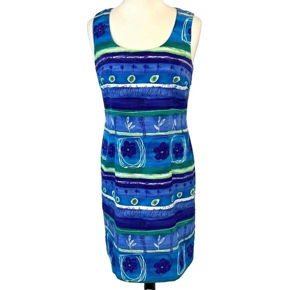Vintage 90s Jessica Howard Tropical Print Hawaiian Shift Dress 10 Blue Green - Picture 6 of 8